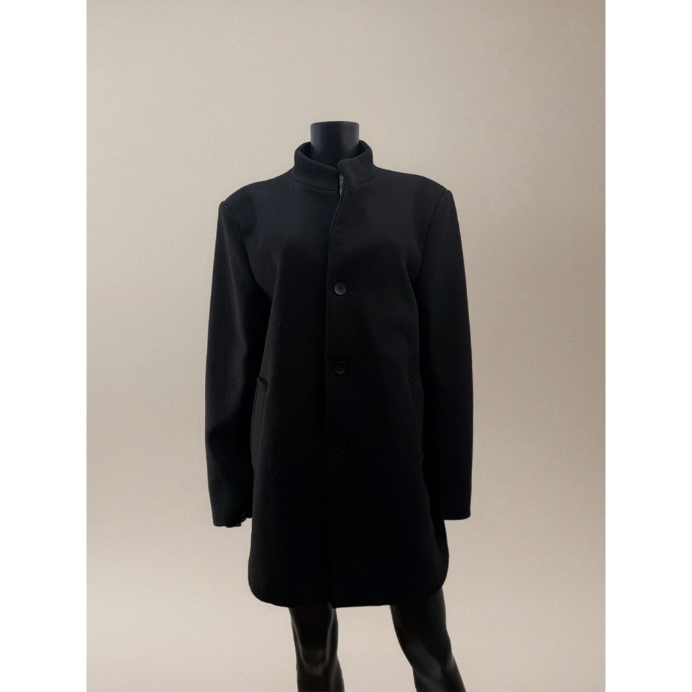 Women's Black Wool Blend Coat Stand Collar Button Front Classic Size‎ L